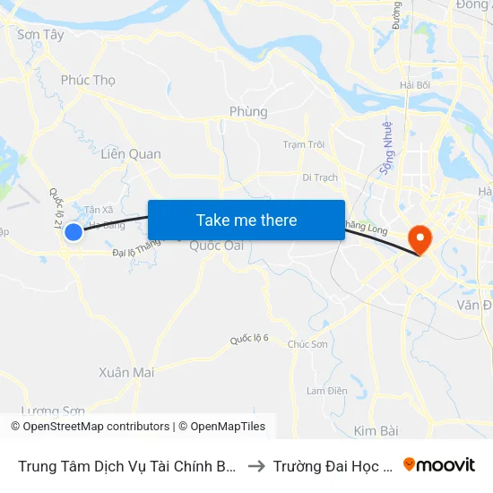 Trung Tâm Dịch Vụ Tài Chính Bộ Tài Chính to Trường Đai Học Hà Nội map