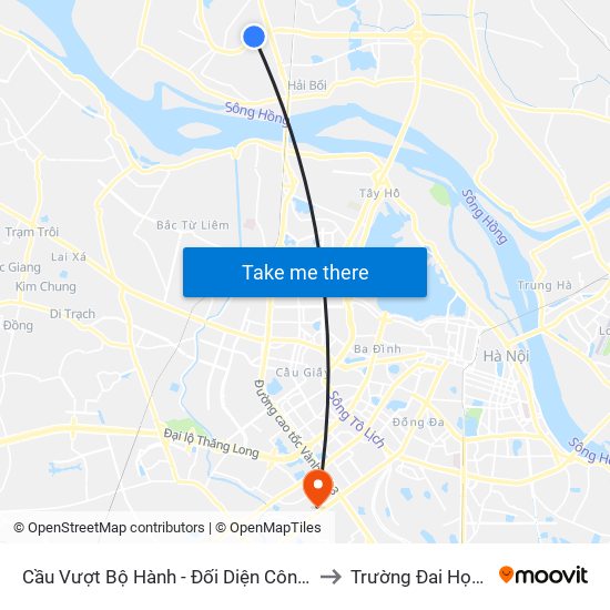 Cầu Vượt Bộ Hành - Đối Diện Công Ty Tnhh Sato to Trường Đai Học Hà Nội map