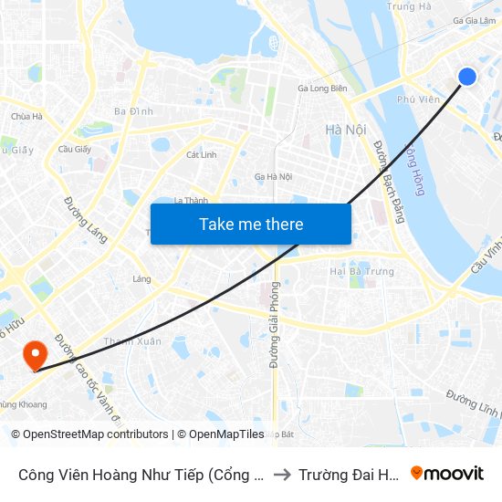 Công Viên Hoàng Như Tiếp (Cổng Số 4 Bvđk Tâm Anh) to Trường Đai Học Hà Nội map