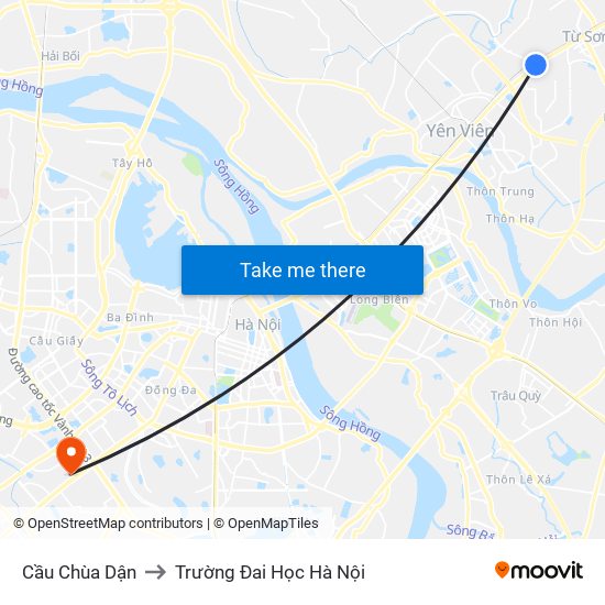 Cầu Chùa Dận to Trường Đai Học Hà Nội map