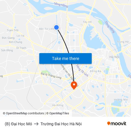 (B) Đại Học Mỏ to Trường Đai Học Hà Nội map