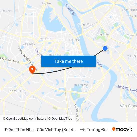 Điếm Thôn Nha - Cầu Vĩnh Tuy (Km 4+500 Đường Long Biên Xuân Quan) to Trường Đai Học Hà Nội map