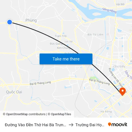 Đường Vào Đền Thờ Hai Bà Trưng - Quốc Lộ 32 to Trường Đai Học Hà Nội map