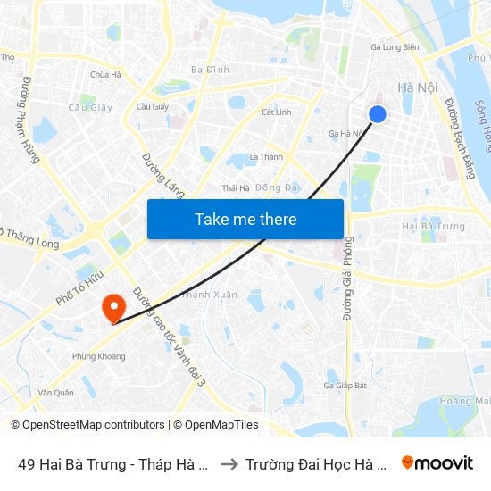 49 Hai Bà Trưng - Tháp Hà Nội to Trường Đai Học Hà Nội map