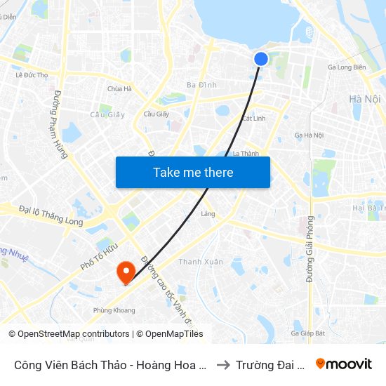 Công Viên Bách Thảo - Hoàng Hoa Thám (Qua Phố Ngọc Hà) to Trường Đai Học Hà Nội map