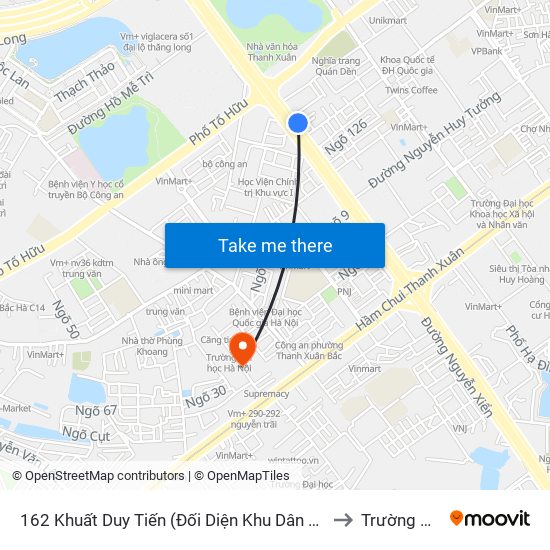 162 Khuất Duy Tiến (Đối Diện Khu Dân Cư 11 - Tổ Dân Phố 32 Phường Thanh Xuân Bắc). to Trường Đai Học Hà Nội map