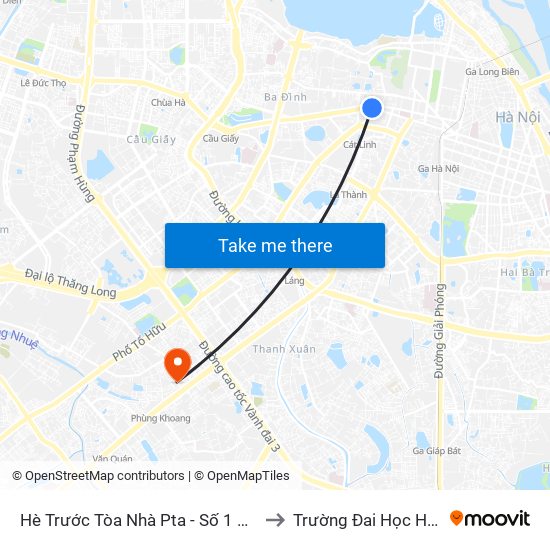 Hè Trước Tòa Nhà Pta - Số 1 Kim Mã to Trường Đai Học Hà Nội map