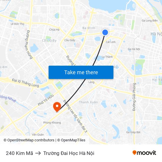 240 Kim Mã to Trường Đai Học Hà Nội map