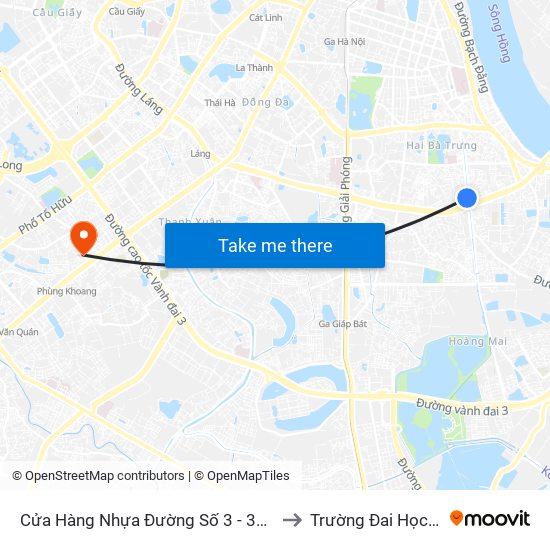 Cửa Hàng Nhựa Đường Số 3 - 344 Kim Ngưu to Trường Đai Học Hà Nội map