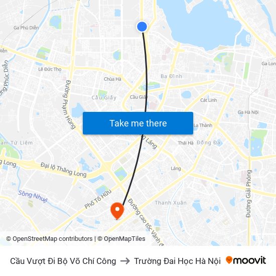 Cầu Vượt Đi Bộ  Võ Chí Công to Trường Đai Học Hà Nội map