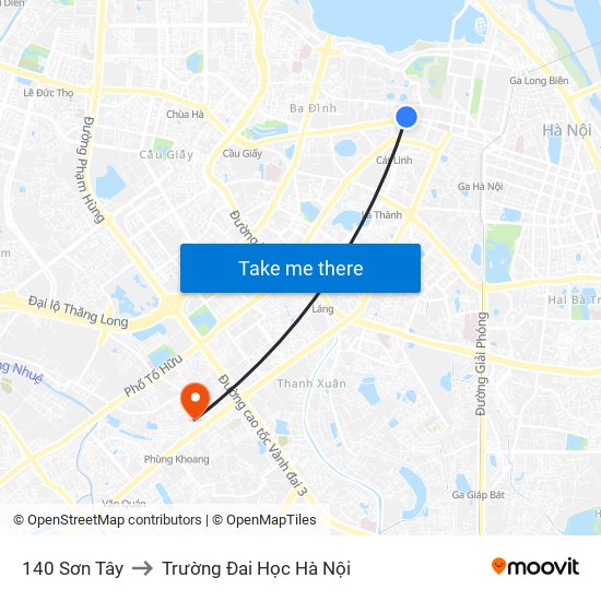 140 Sơn Tây to Trường Đai Học Hà Nội map