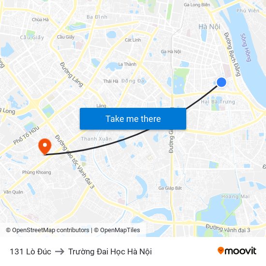 131 Lò Đúc to Trường Đai Học Hà Nội map