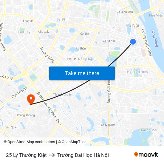 25 Lý Thường Kiệt to Trường Đai Học Hà Nội map