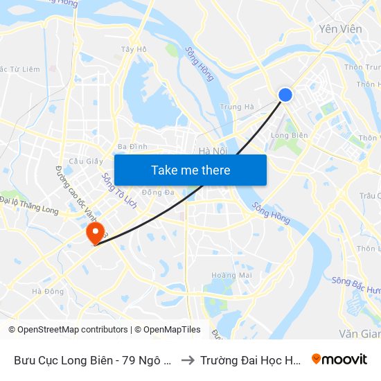 Bưu Cục Long Biên - 79 Ngô Gia Tự to Trường Đai Học Hà Nội map