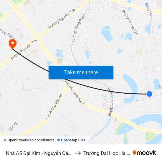 Nhà A5 Đại Kim - Nguyễn Cảnh Dị to Trường Đai Học Hà Nội map