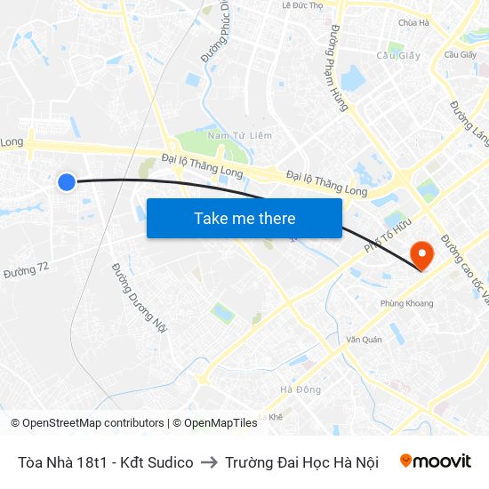 Tòa Nhà 18t1 - Kđt Sudico to Trường Đai Học Hà Nội map