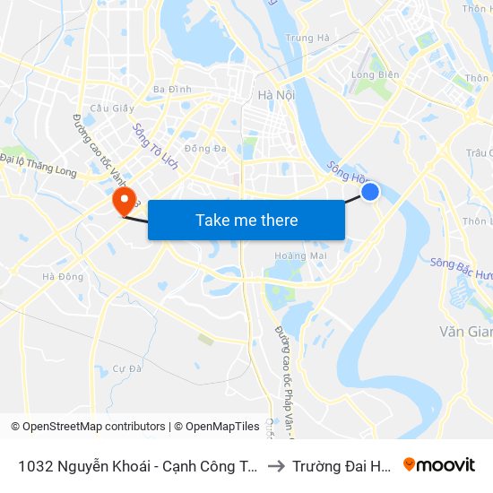 1032 Nguyễn Khoái - Cạnh Công Ty Gốm Sứ Thanh Trì to Trường Đai Học Hà Nội map