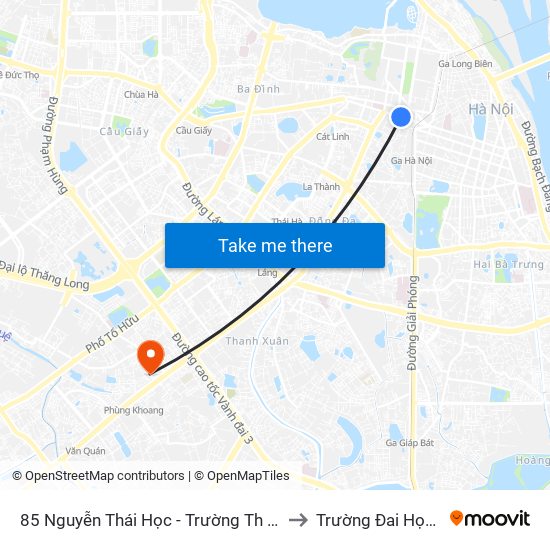 85 Nguyễn Thái Học - Trường Th Lý Thường Kiệt to Trường Đai Học Hà Nội map