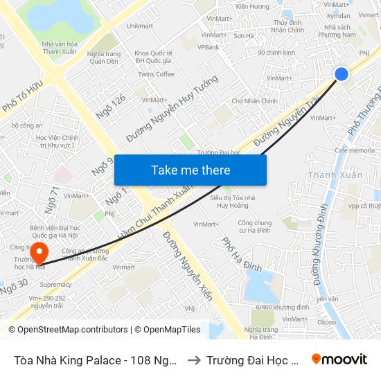 Tòa Nhà King Palace - 108 Nguyễn Trãi to Trường Đai Học Hà Nội map