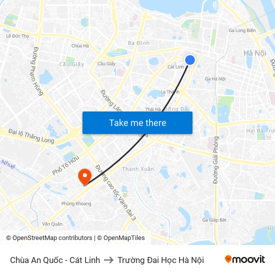 Chùa An Quốc - Cát Linh to Trường Đai Học Hà Nội map