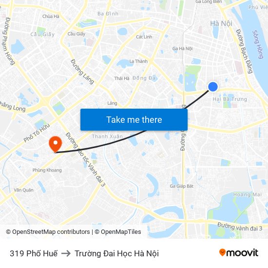 319 Phố Huế to Trường Đai Học Hà Nội map