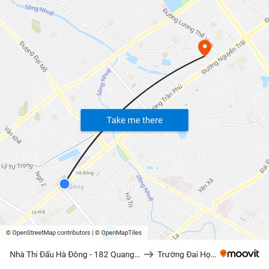 Nhà Thi Đấu Hà Đông - 182 Quang Trung (Hà Đông) to Trường Đai Học Hà Nội map