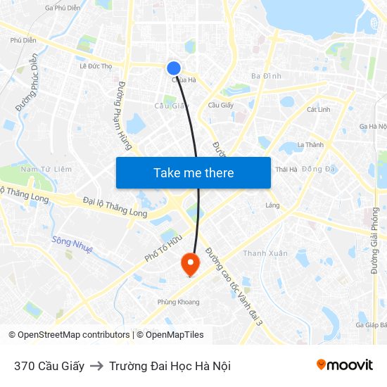 370 Cầu Giấy to Trường Đai Học Hà Nội map