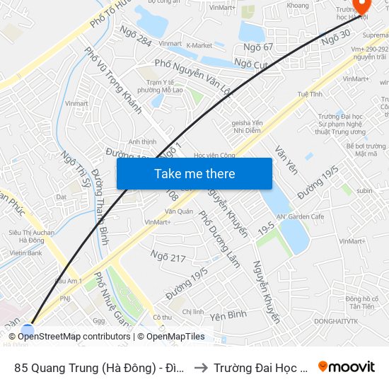 85 Quang Trung (Hà Đông) - Đình Cầu Đơ to Trường Đai Học Hà Nội map