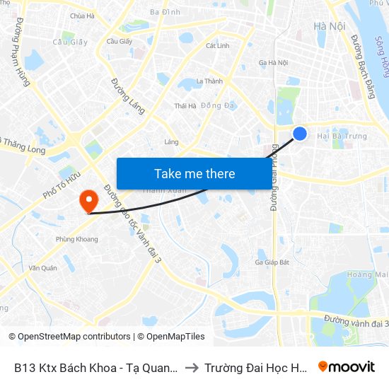 B13 Ktx Bách Khoa - Tạ Quang Bửu to Trường Đai Học Hà Nội map