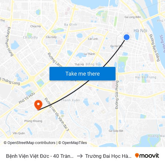 Bệnh Viện Việt Đức - 40 Tràng Thi to Trường Đai Học Hà Nội map