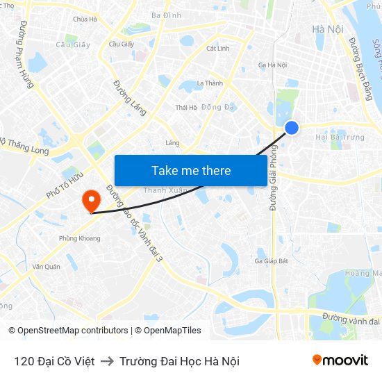 120 Đại Cồ Việt to Trường Đai Học Hà Nội map