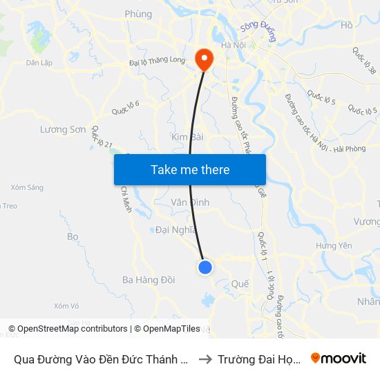 Qua Đường Vào Đền Đức Thánh Cả 80m, Dt425 to Trường Đai Học Hà Nội map