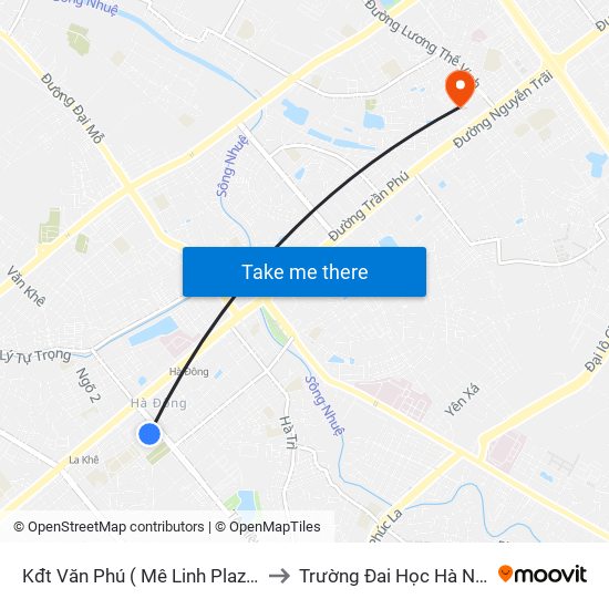 Kđt Văn Phú ( Mê Linh Plaza) to Trường Đai Học Hà Nội map