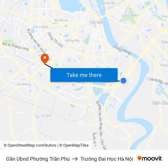 Gần Ubnd Phường Trần Phú to Trường Đai Học Hà Nội map