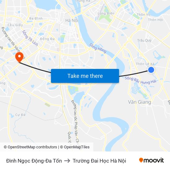 Đình Ngọc Động-Đa Tốn to Trường Đai Học Hà Nội map