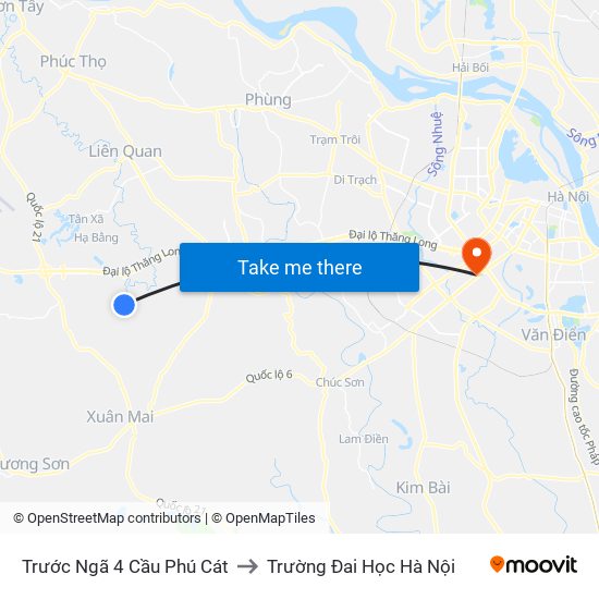 Trước Ngã 4 Cầu Phú Cát to Trường Đai Học Hà Nội map