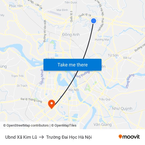 Ubnd Xã Kim Lũ to Trường Đai Học Hà Nội map