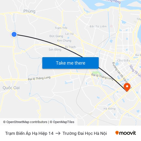 Trạm Biến Áp Hạ Hiệp 14 to Trường Đai Học Hà Nội map