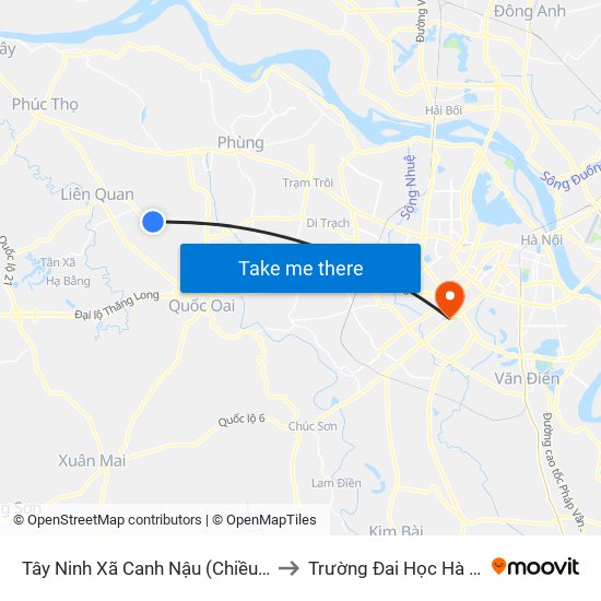 Tây Ninh Xã Canh Nậu (Chiều Về) to Trường Đai Học Hà Nội map