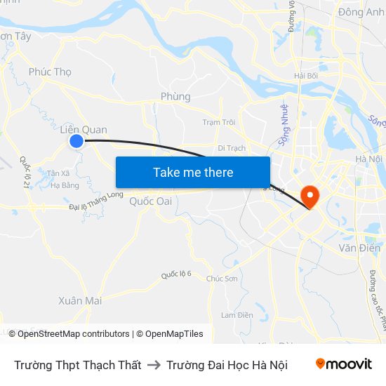 Trường Thpt Thạch Thất to Trường Đai Học Hà Nội map