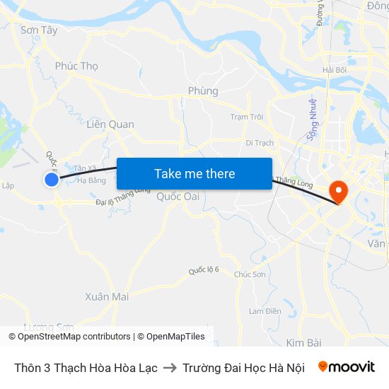 Thôn 3 Thạch Hòa Hòa Lạc to Trường Đai Học Hà Nội map