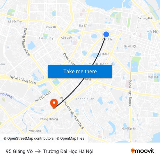 95 Giảng Võ to Trường Đai Học Hà Nội map