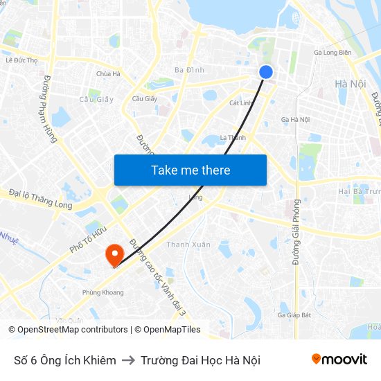 Số 6 Ông Ích Khiêm to Trường Đai Học Hà Nội map