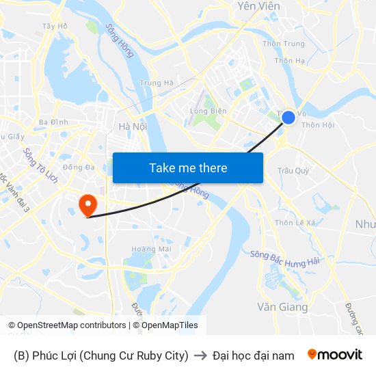 (B) Phúc Lợi (Chung Cư Ruby City) to Đại học đại nam map