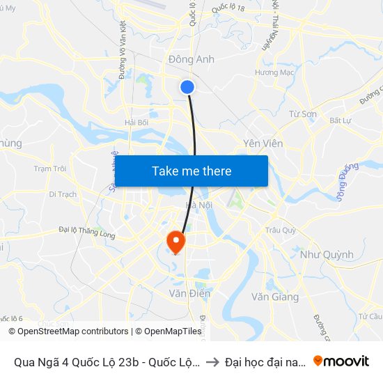 Qua Ngã 4 Quốc Lộ 23b - Quốc Lộ 3 to Đại học đại nam map