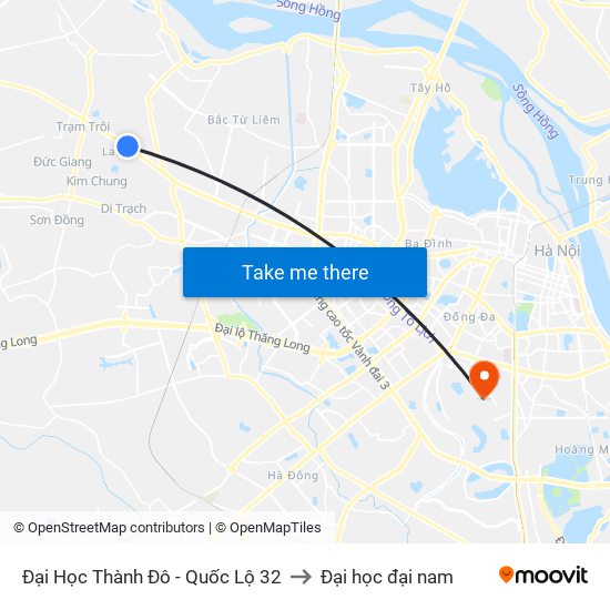 Đại Học Thành Đô - Quốc Lộ 32 to Đại học đại nam map