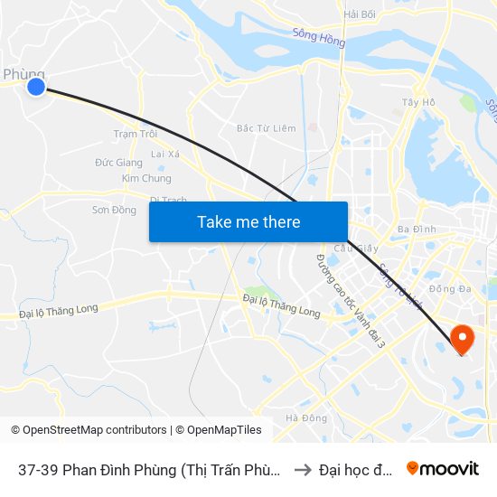 37-39 Phan Đình Phùng (Thị Trấn Phùng) - Quốc Lộ 32 to Đại học đại nam map