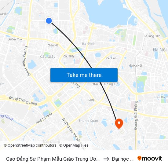 Cao Đẳng Sư Phạm Mẫu Giáo Trung Ương - 387 Hoàng Quốc Việt to Đại học đại nam map