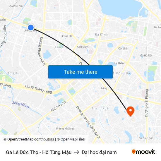 Ga Lê Đức Thọ - Hồ Tùng Mậu to Đại học đại nam map