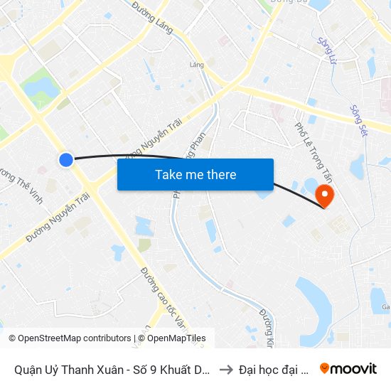 Quận Uỷ Thanh Xuân - Số 9 Khuất Duy Tiến to Đại học đại nam map